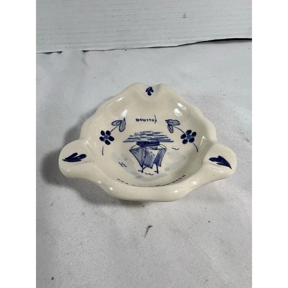 Vintage Royal Delft Ashtray Noordwijk aan Zee Holland Blue White Sailboat 5
